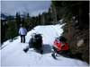 Cindy climbing a pretty big hill... she made it to the top and just missed hitting Michele's new sled... oops! 