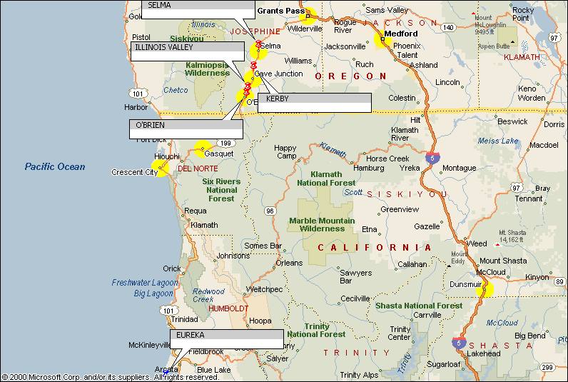 OREGON Florence & Sour Biscuit Fire area map