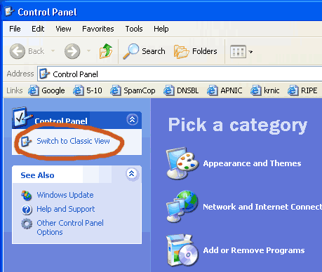 Control Panel - Categories