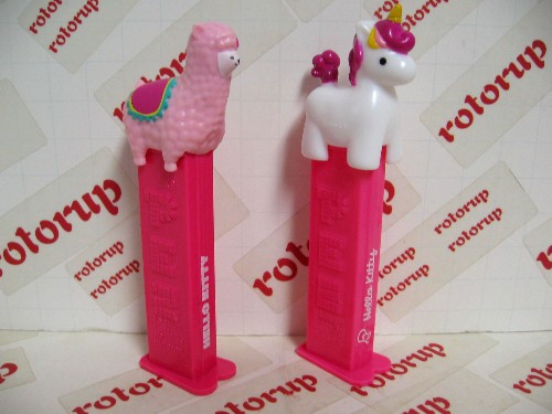 PEZ Hello Kitty set  Hello Kitty Lamb and hello Kitty Unicorn with printed stems 