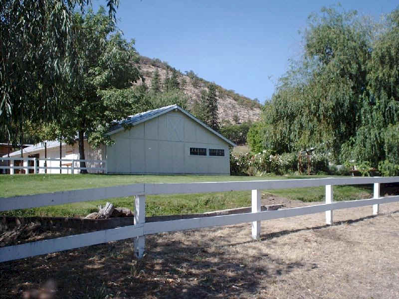 Looking over the duck pond to the garage